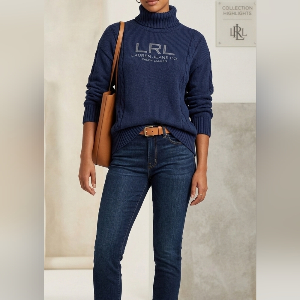 LRL Ralph Lauren Navy Turtleneck Sweater /Y2K cotton Knit